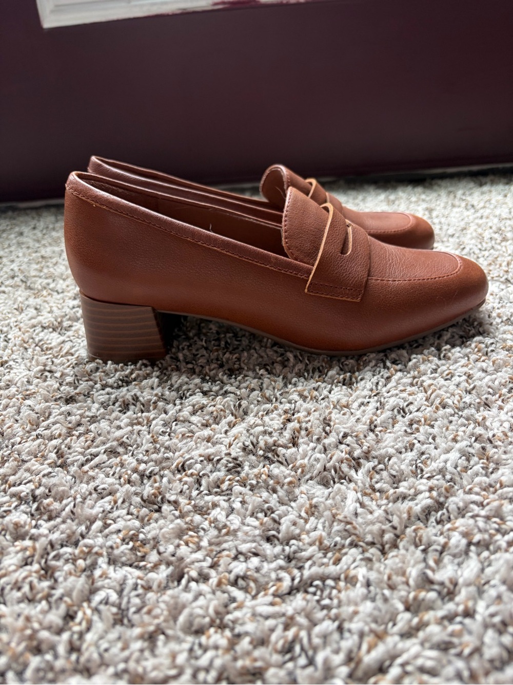 Clarks Women's Tan Leather Block Heel Loafers